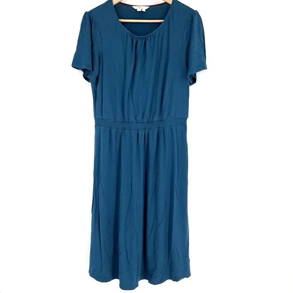 Boden Dress Size 10 Womens Blue Evangeline Jersey Knit Day Short Sleeve Stretch